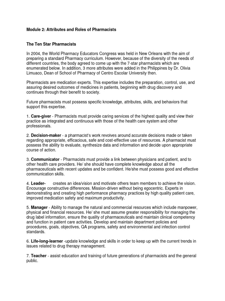 Attributes and Roles of Pharmacists | PDF | Pharmacy | Pharmacist