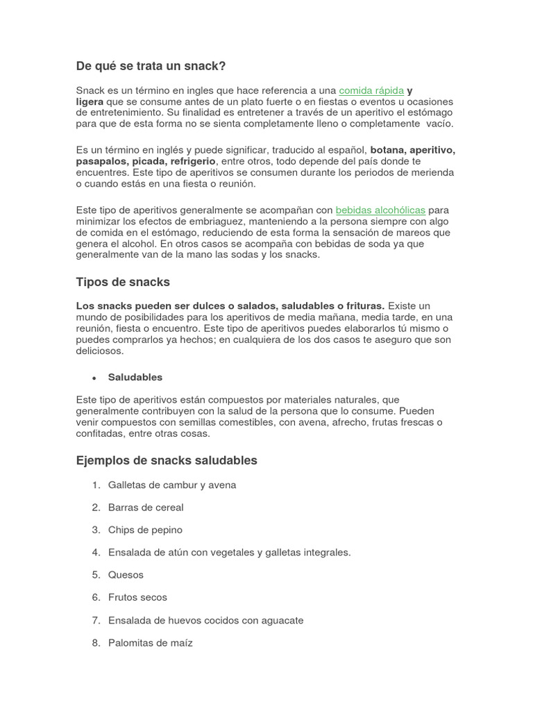 Tipos y definición de snacks | PDF | Alimentos | Cocina