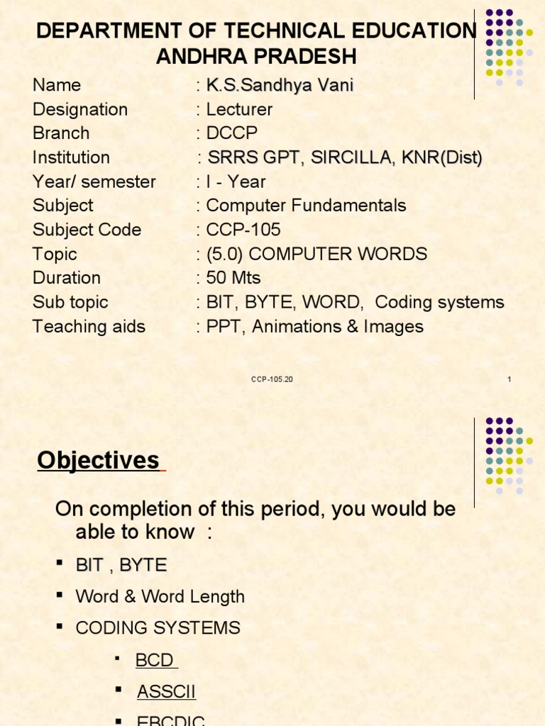 Computer Fundamentals: Bits, Bytes, Words | PDF | Binary Coded Decimal ...