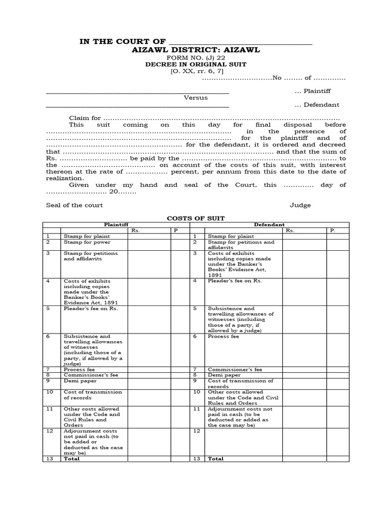 Civil Decree Format for Original Suit | PDF | Public Law | Judiciaries