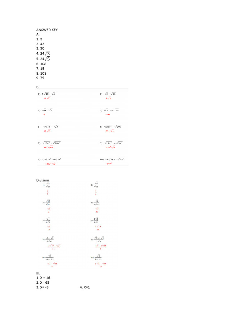 Answer Key Grade 9 Math PDF