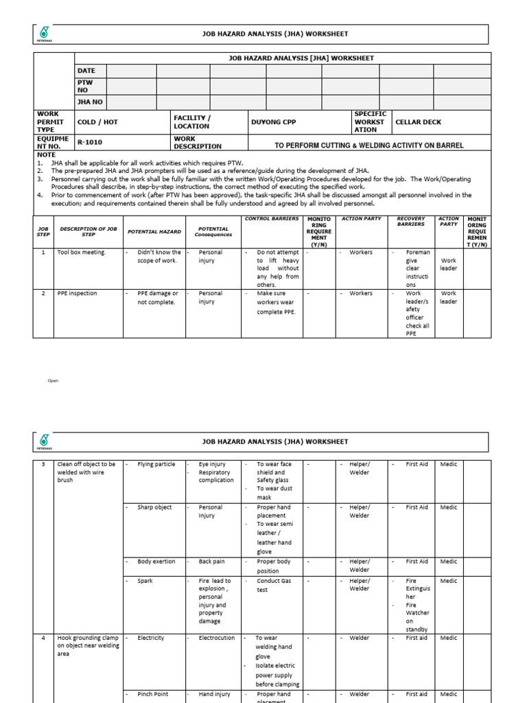 Job Hazard Analysis for Welding Activities | PDF | Welding | Construction
