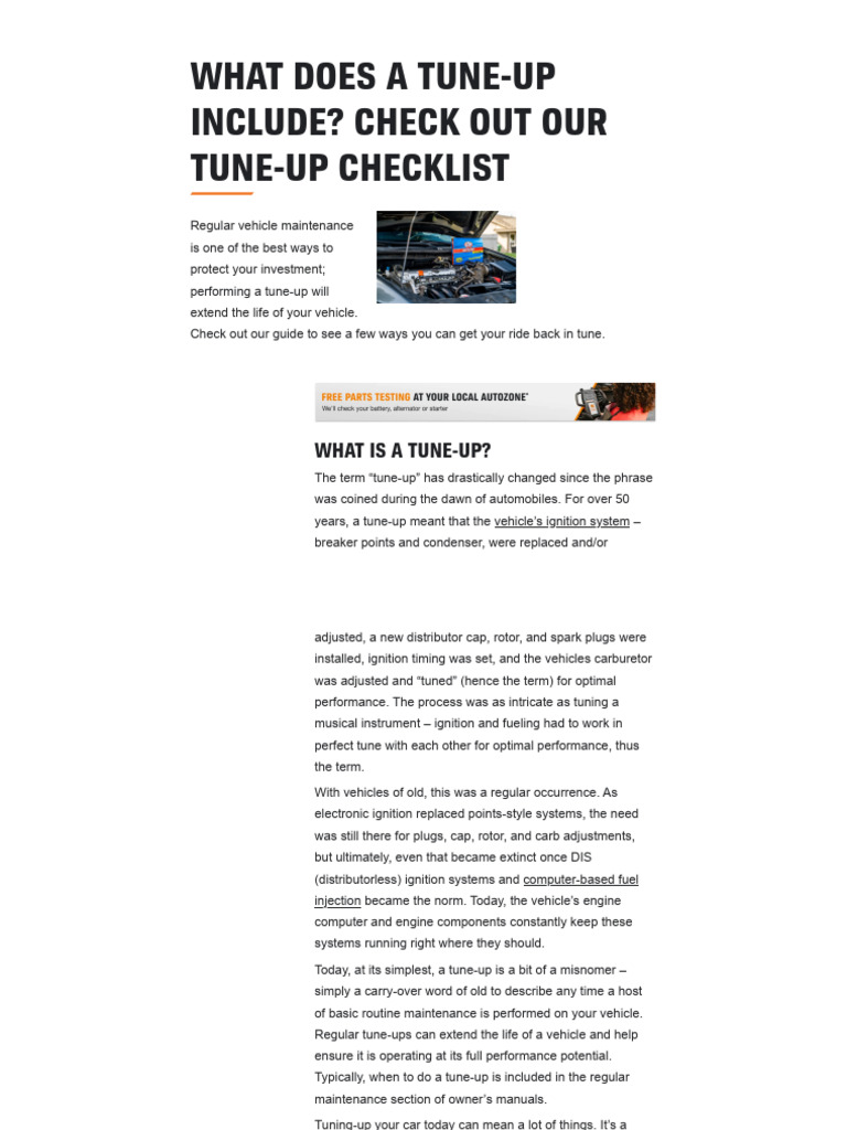 Car TuneUp Checklist What Is A TuneUp AutoZone PDF Belt