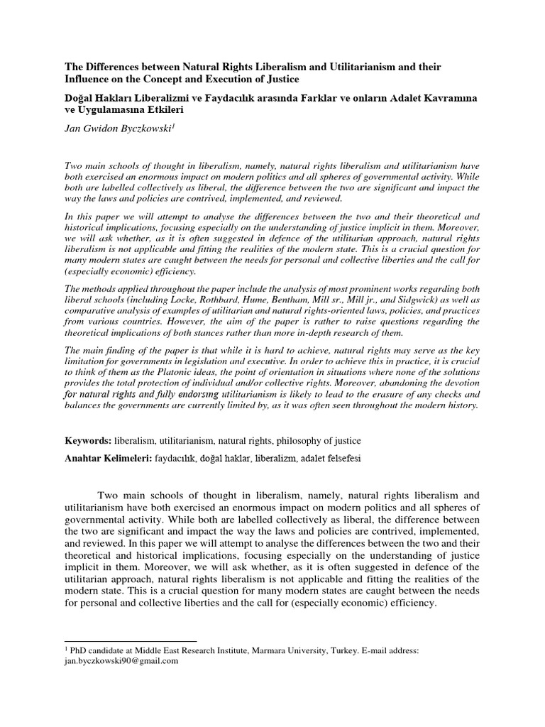 Jan byczkowski the differences between natural rights liberalism and