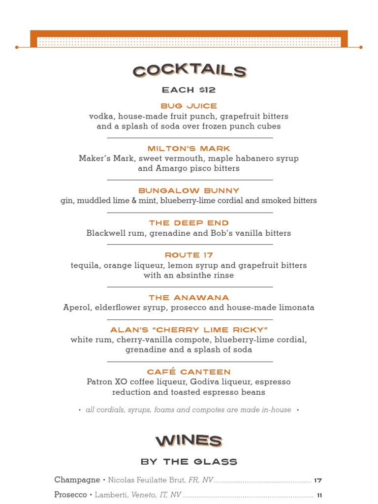 Bungalow Restaurant Menu Overview | PDF