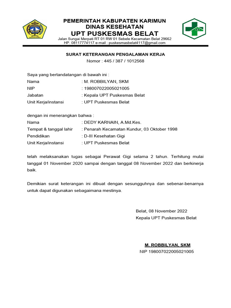 Surat Keterangan Pengalaman Kerja P3K | PDF