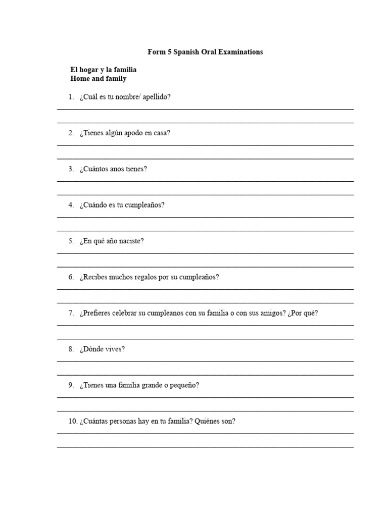 Spanish Cxc Orals Questions