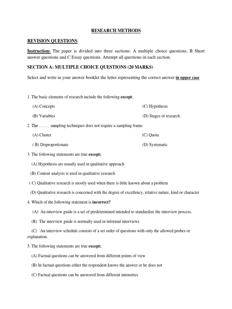 Research Methods Revision Questions | PDF | Statistics | Level Of ...