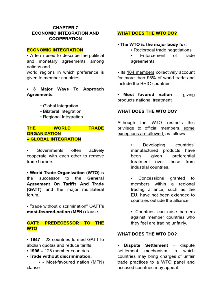 CH7-10 Econ | PDF | World Trade Organization | Most Favoured Nation