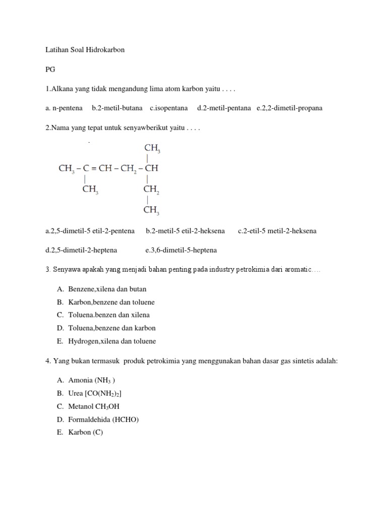 Latihan Soal Hidrokarbon