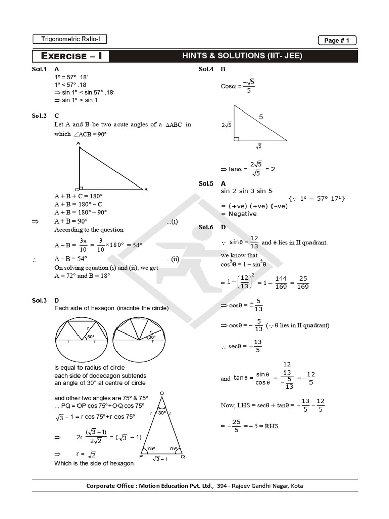 Trigonometric Ratios and Solutions | PDF | Combinatorics | Geometry