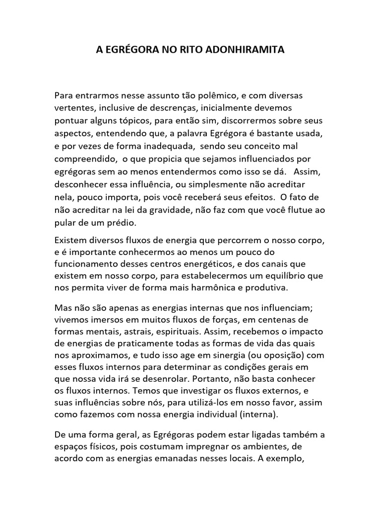 Egrégora no Rito Adonhiramita | PDF | Pensamento | Loja Maçônica
