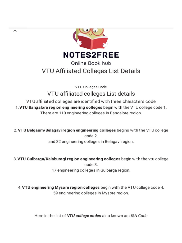 List of VTU Engineering | Download Free PDF | Educational Institutions ...