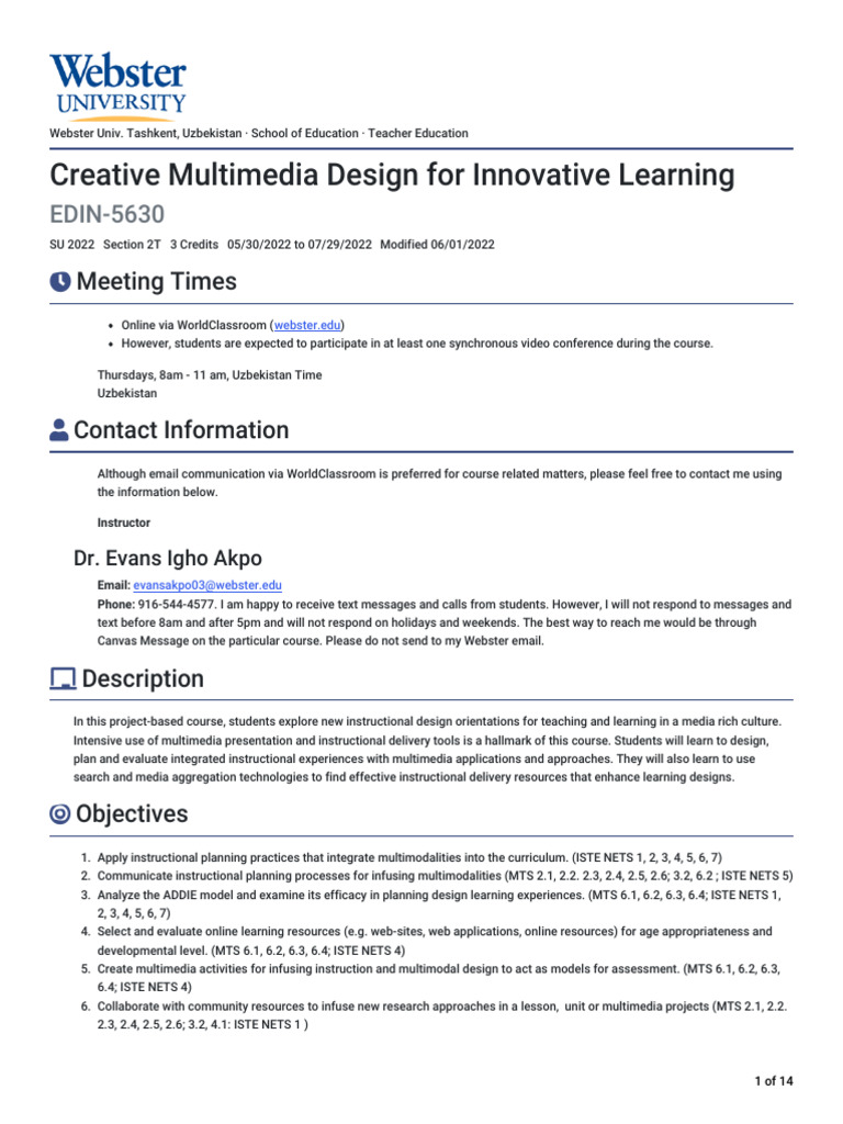 Multimedia Instructional Design Course | PDF | Academic Dishonesty ...