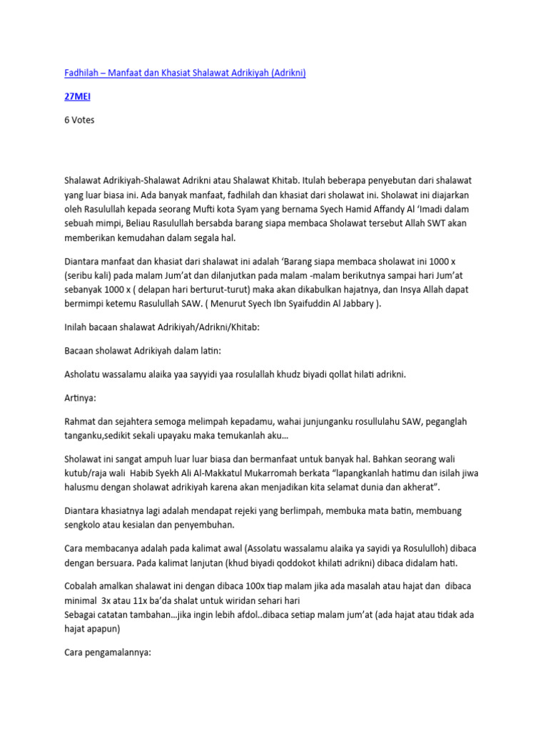 Fadhilah Sholawat Adrikni Pdf