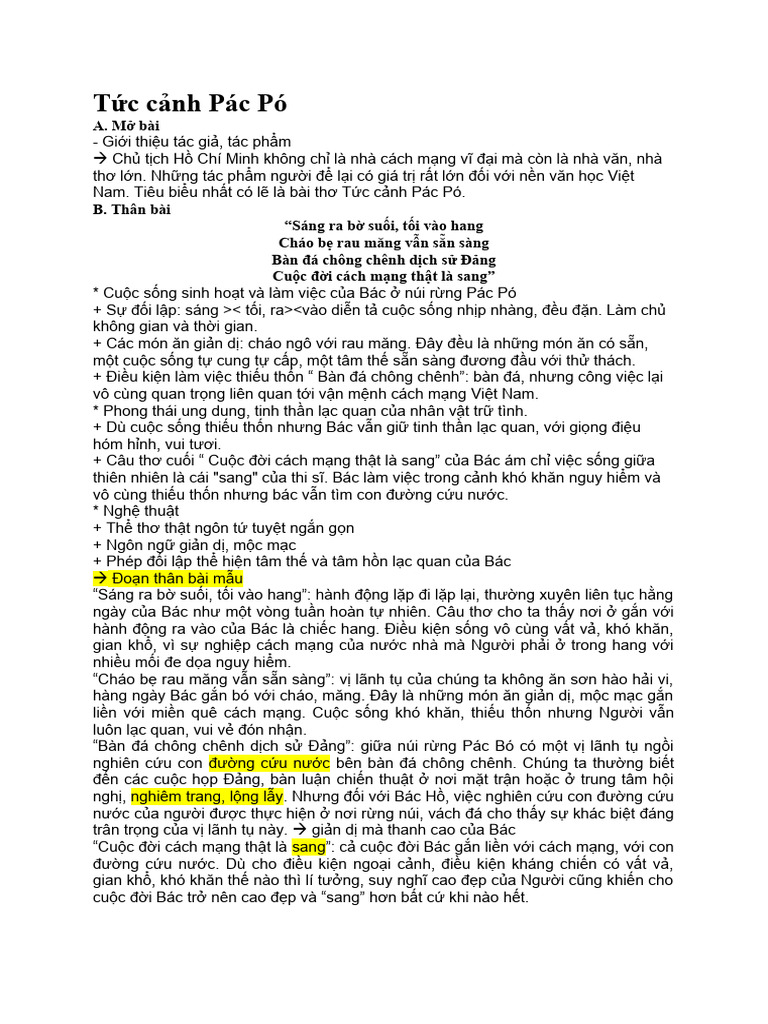 Dàn Bài Văn Học lớp 8 | PDF