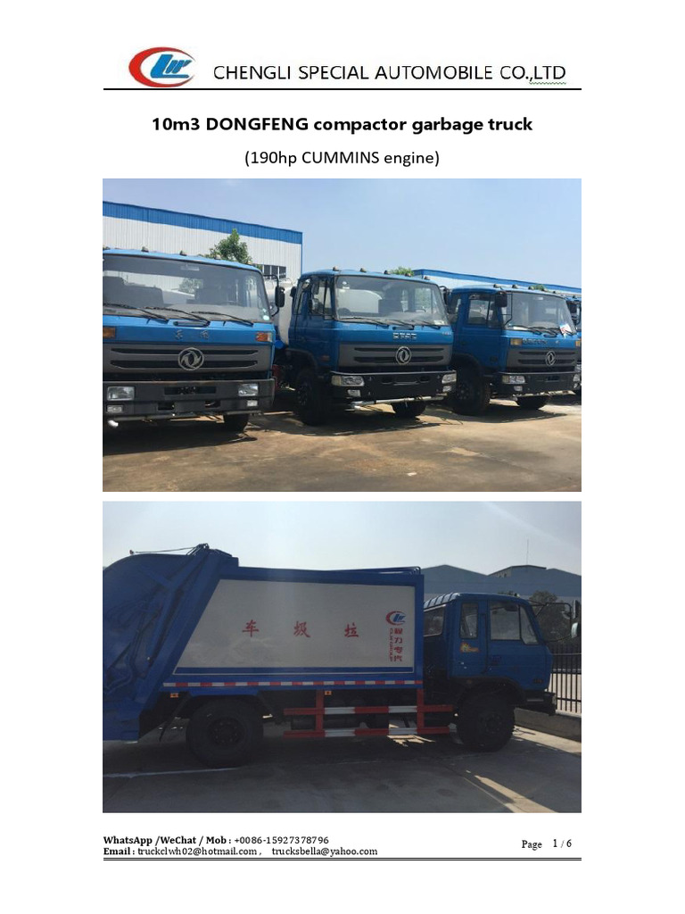 10m3 DONGFENG Compactor Garbage Truck | PDF | Truck | Wheeled Vehicles