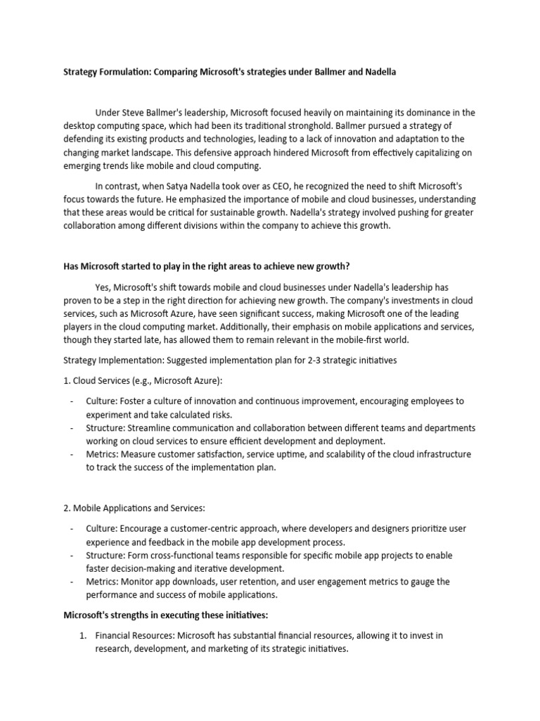 Microsoft's Strategic Shift Under Nadella | PDF | Microsoft | Cloud ...