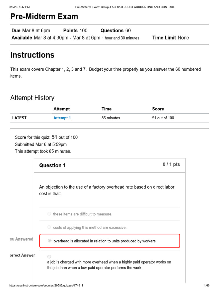Pre-Midterm Exam for Cost Accounting | PDF | Cost Of Goods Sold | Inventory