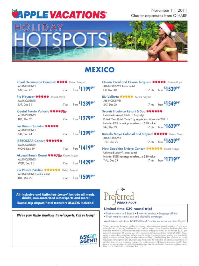 Apple Vacation November Deals All Inclusive Resort Fee