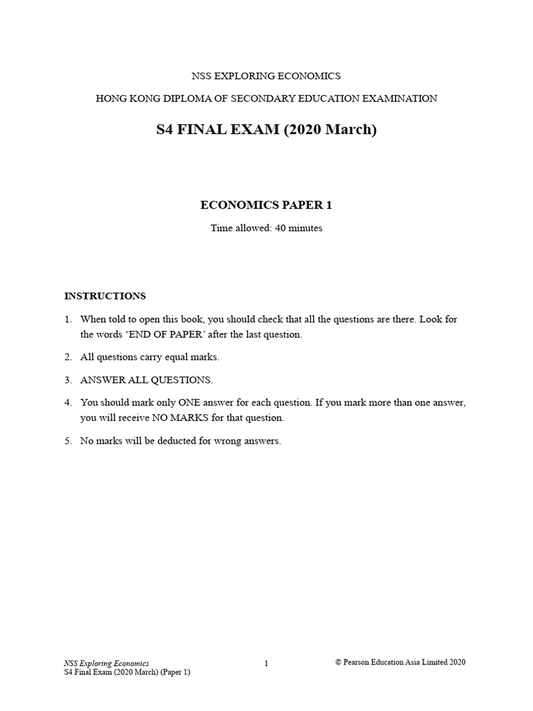 2020mar S4 Exam Paper 1 Eng Pdf Elasticity Economics Demand