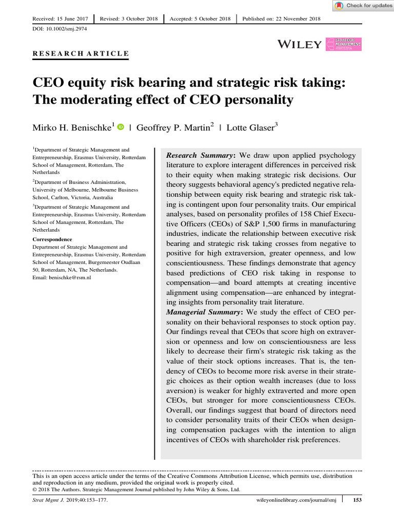 CEO Personality & Risk Decisions | PDF | Extraversion And Introversion ...