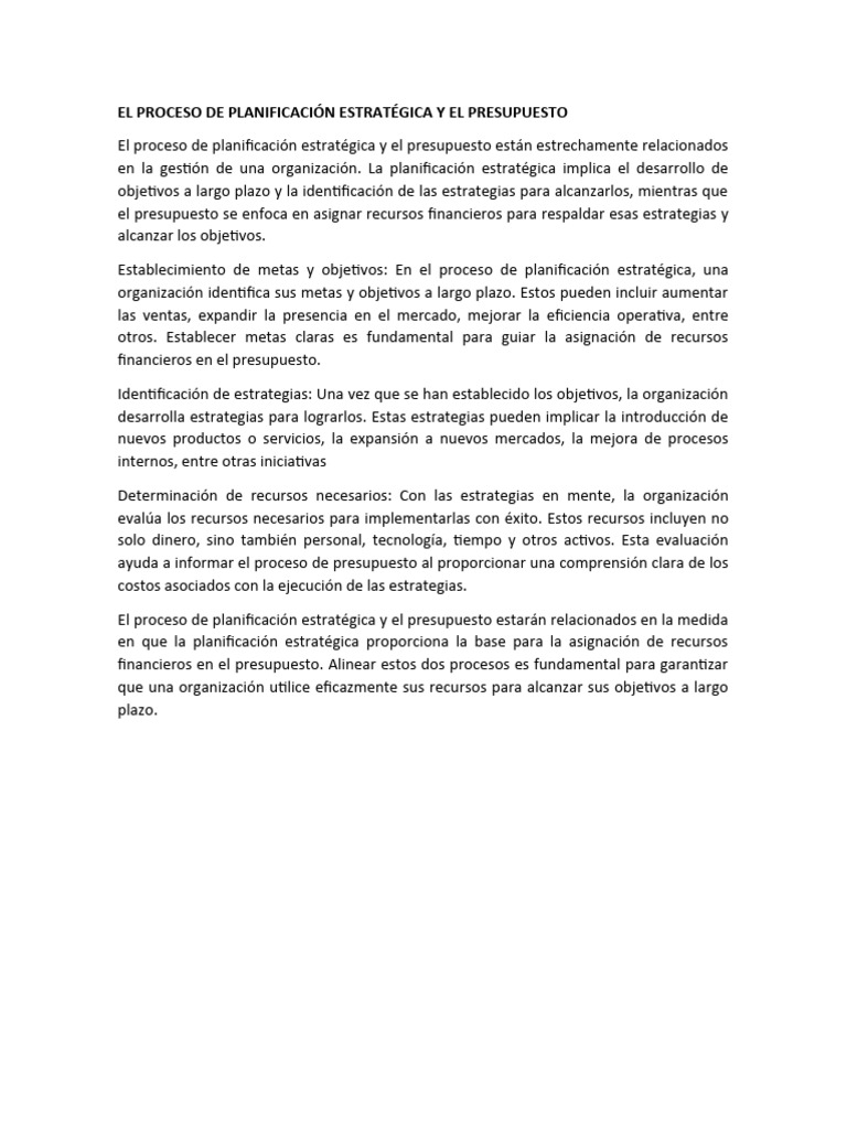 Planificación Estratégica y Presupuesto Efectivo | PDF