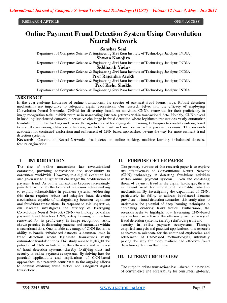 CNNs for Online Fraud Detection | PDF | Artificial Neural Network ...