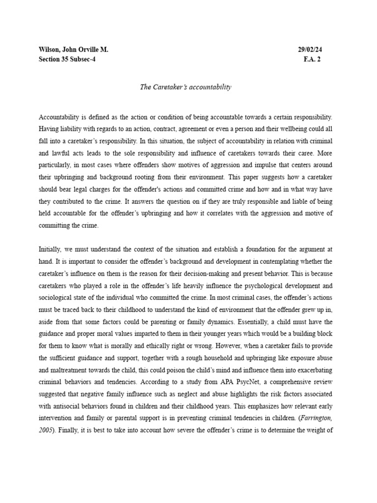 Caretaker Accountability in Criminal Behavior | PDF | Crimes | Crime ...