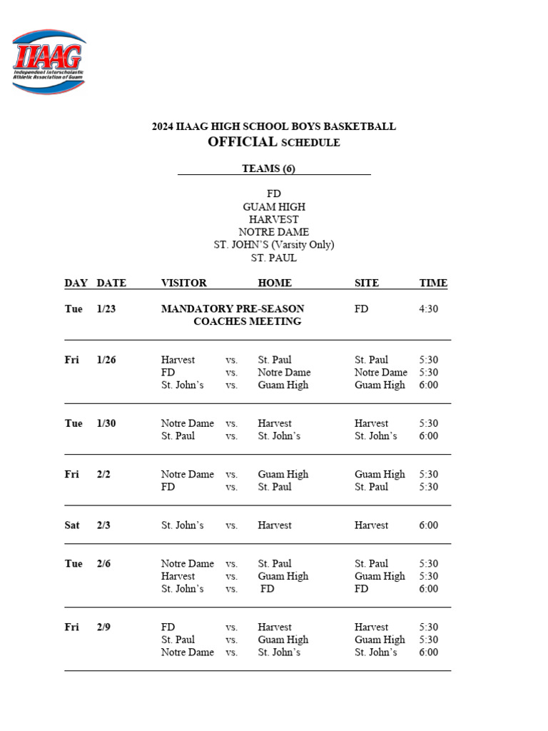 2024 iiaag hs boys basketball official schedule download free pdf