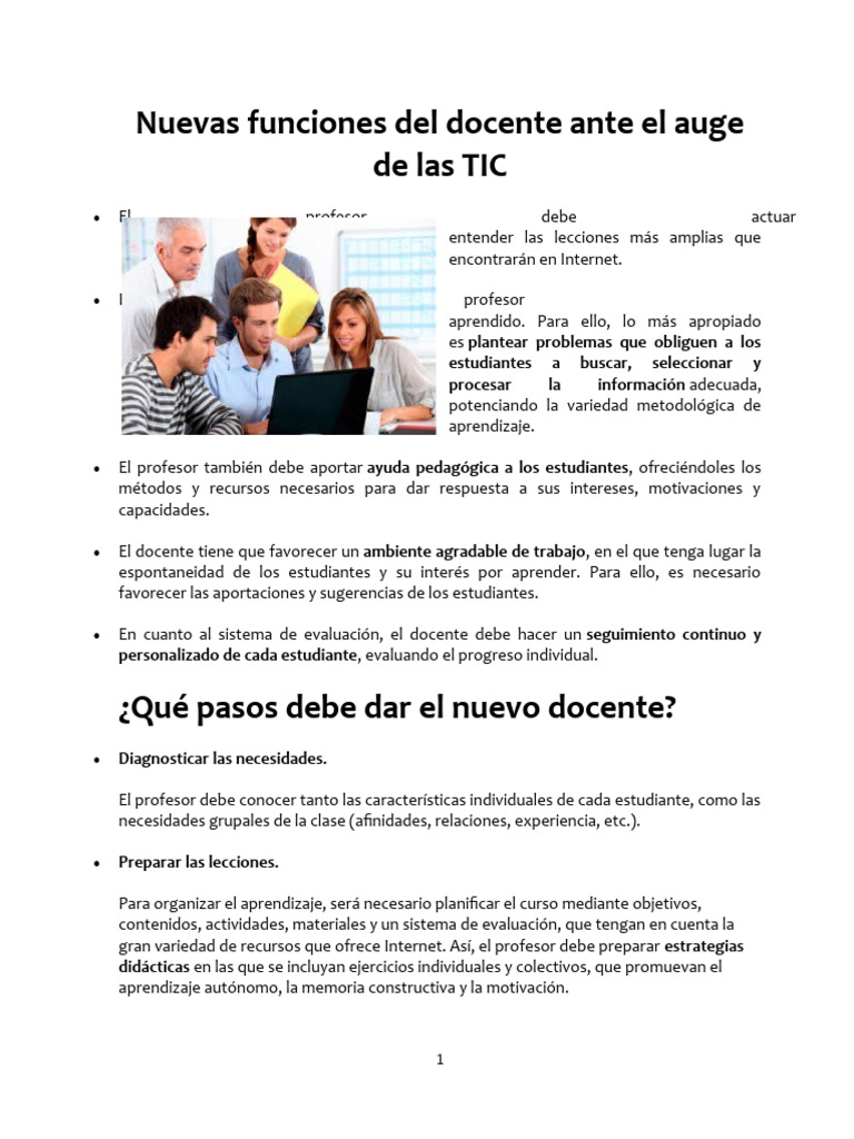 Nuevas Funciones Del Docente Ante El Auge de Las TIC | PDF | Enseñando ...