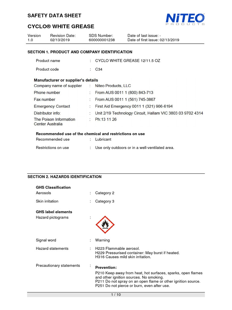 Cyclo White Grease | PDF | Toxicity | Occupational Safety And Health