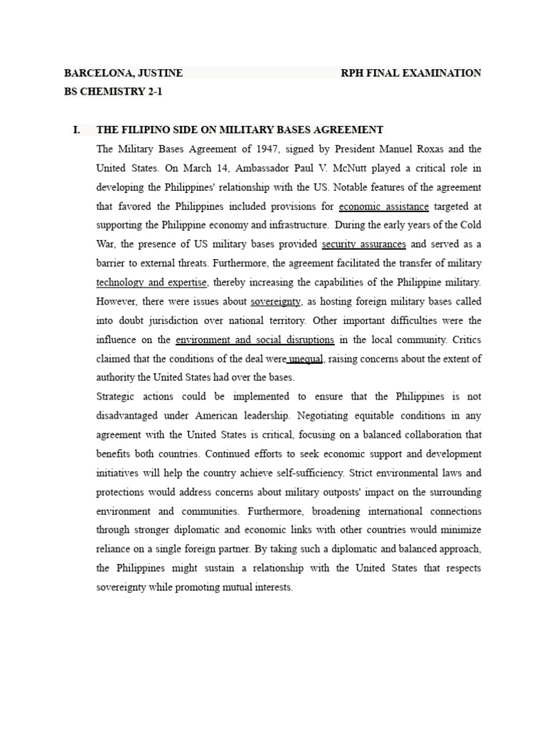Filipino Perspectives on Military Bases Agreement | PDF | National ...