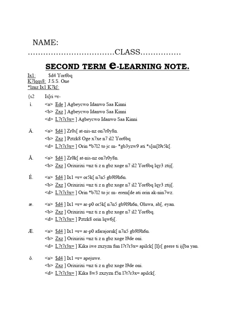 E-Learning Notes for J.S.S. One | PDF | Teaching Methods & Materials