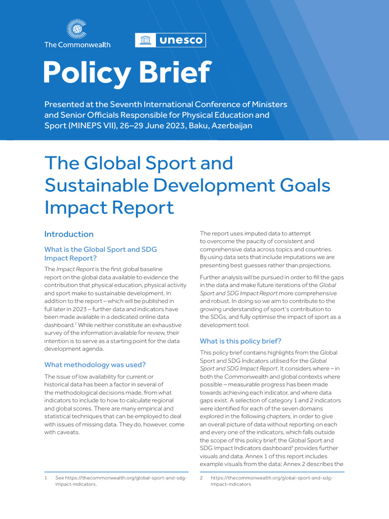D19255 - Global Sport SDGs Impact Report Policy Brief | PDF ...