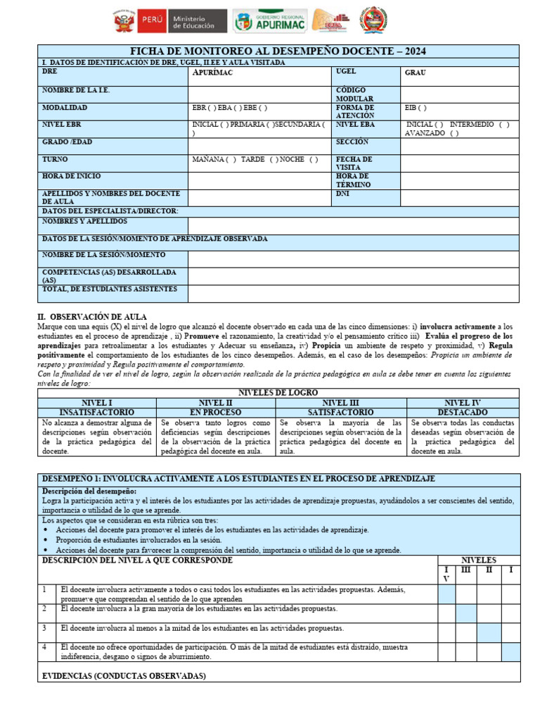 FICHA DE MONITOREO DOCENTE 2024 Último | Descargar gratis PDF ...