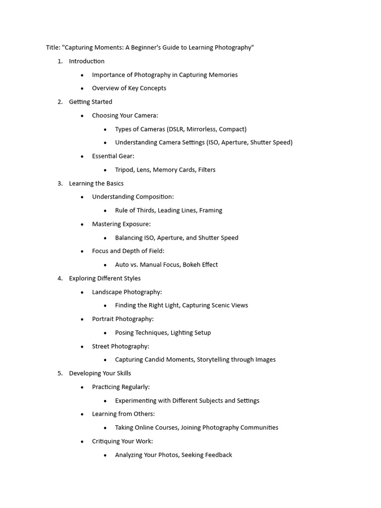 Capturing Moments: A Beginner's Guide To Learning Photography | PDF ...