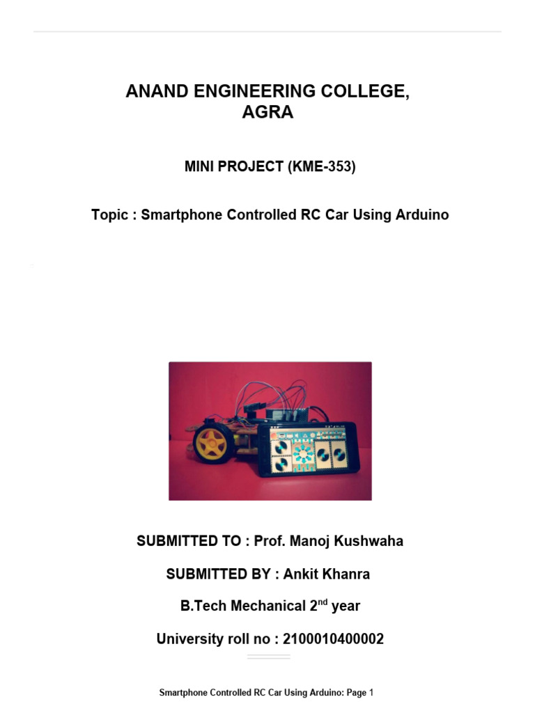 Smartphone RC Car with Arduino Guide | PDF | Electrical Engineering ...