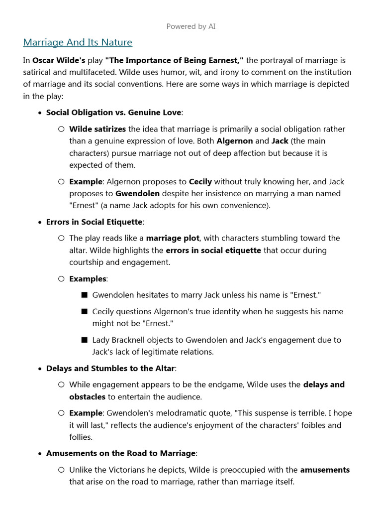 The Importance of Being Ernest StudyNotes | PDF | The Importance Of ...