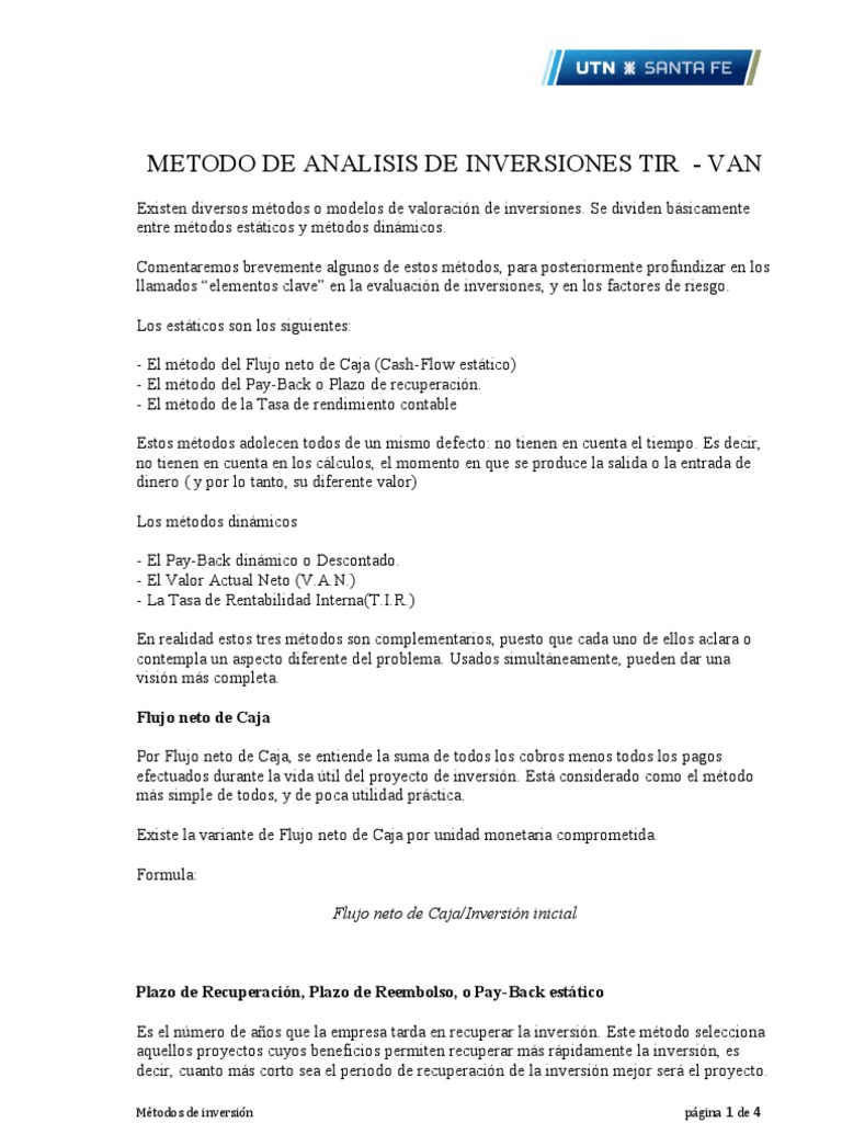 Metodo de Analisis de Inversiones Tir Van | PDF