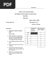 Mzuzu City Form3 History Term 2