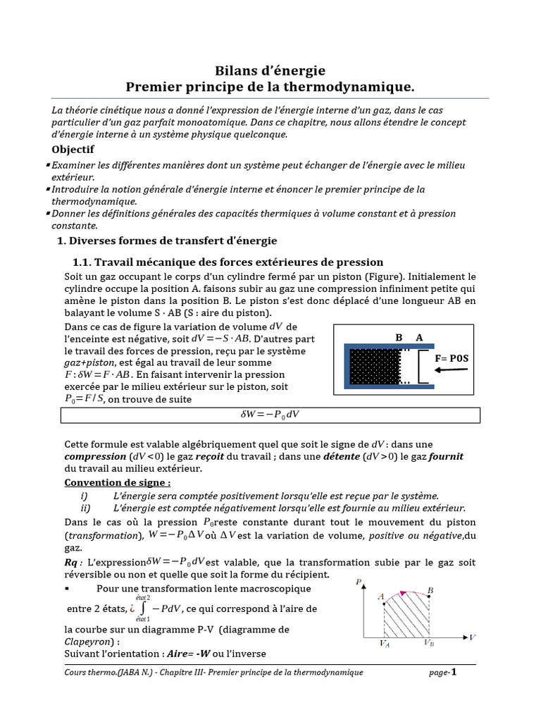 Premier Principe de la Thermodynamique | PDF | Capacité thermique | Chaleur