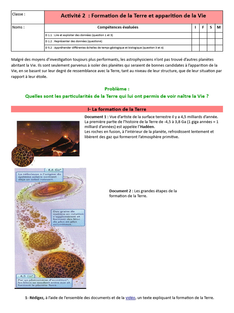 Formation de la Terre et Vie Émergente | PDF | Fossile | Terre