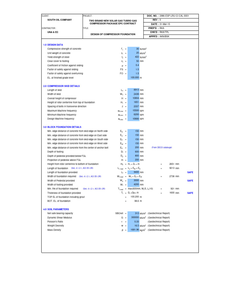 Compressor Foundation Design Specifications | PDF | Continuum Mechanics ...