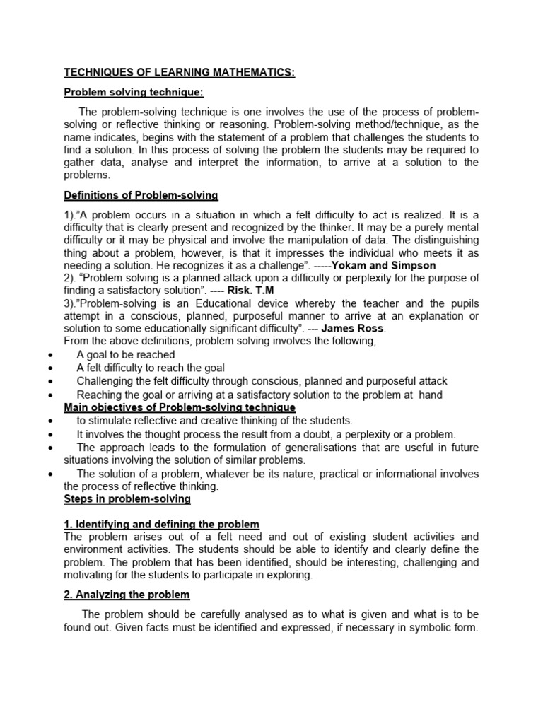 Techniques of learning mathematics pdf concept learning