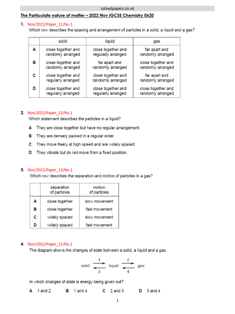 IGCSE Chemistry 2022 Nov Papers | PDF