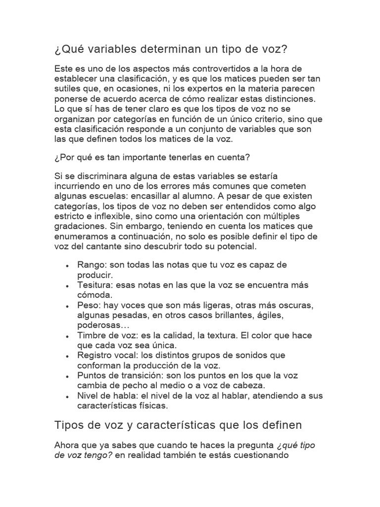 Qué Variables Determinan Un Tipo de Voz | PDF | Canto | Música vocal