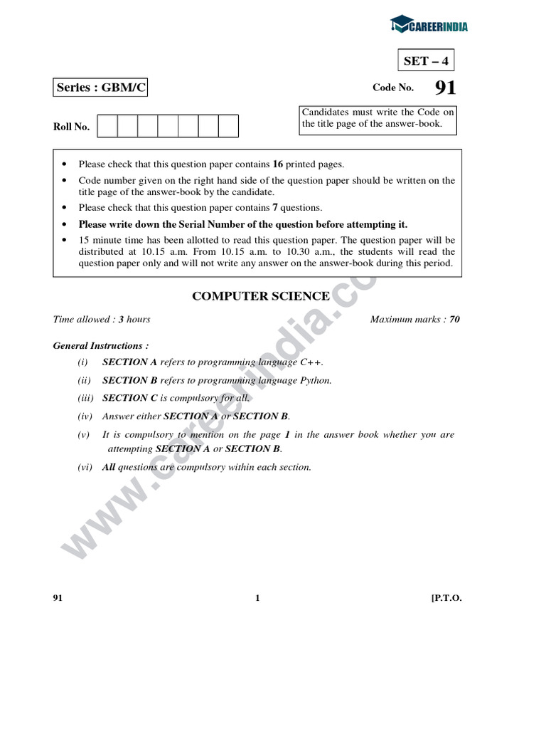 C++ and Python Exam Question Paper | PDF | Function (Mathematics ...