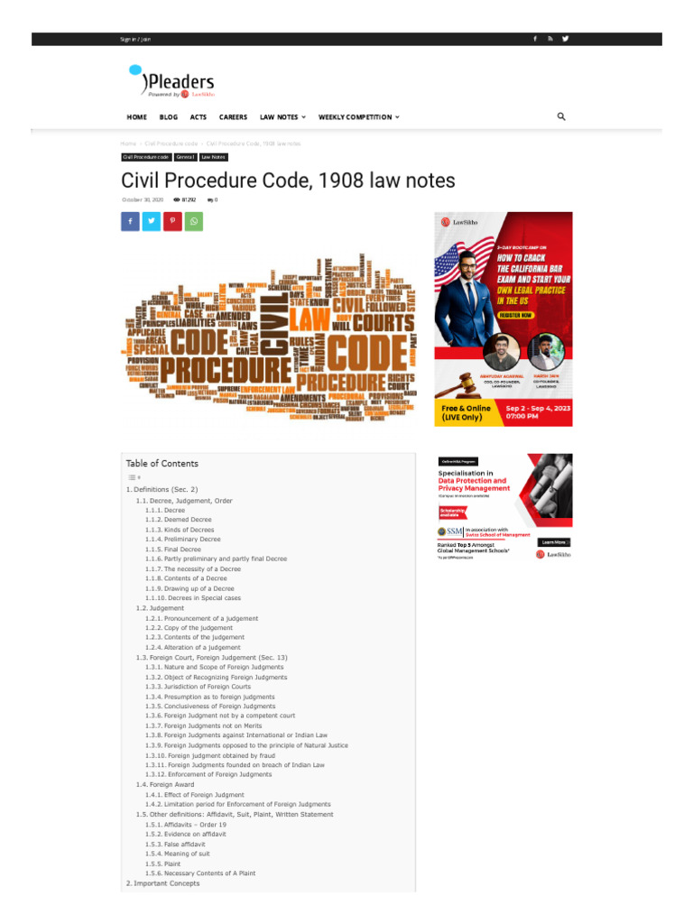 Civil Procedure Code 1908: Key Concepts | PDF | Judgment (Law) | Affidavit