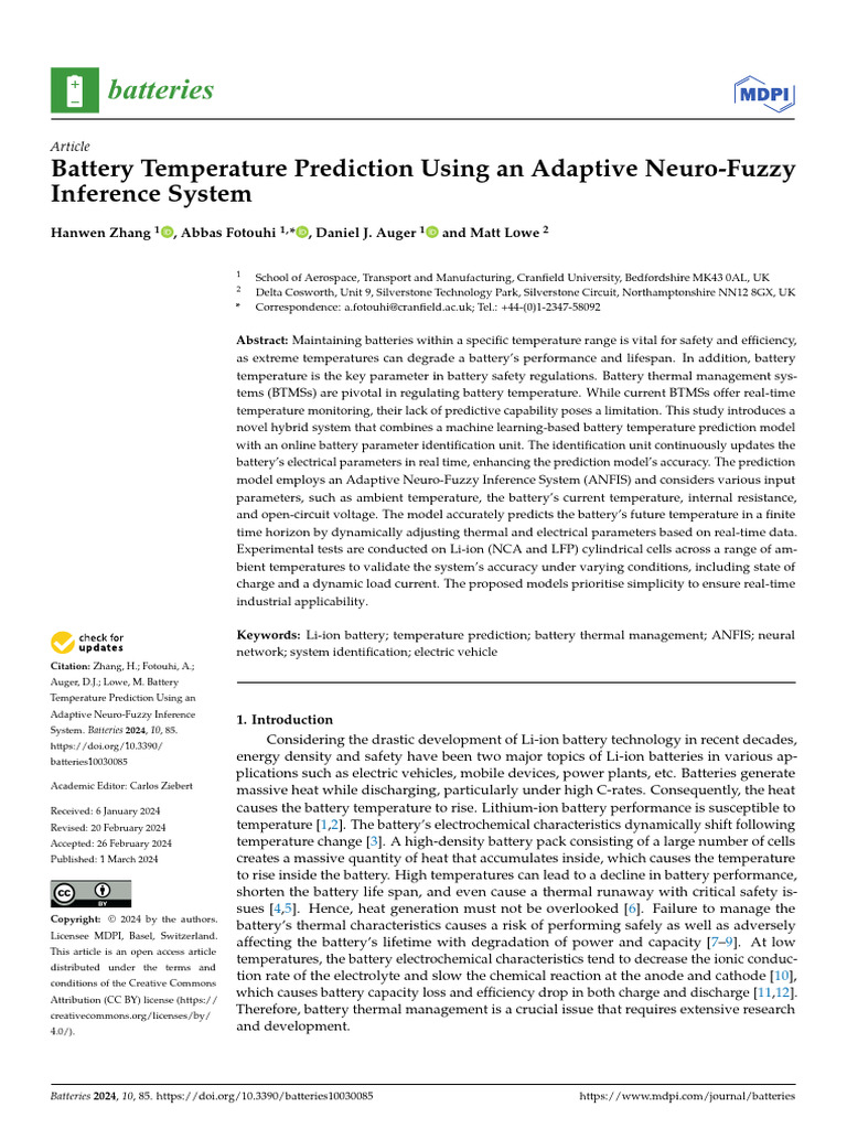 Battery Temperature Prediction Using An Adaptive N Pdf Lithium Ion